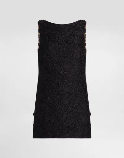 DOLCE & GABBANA SHORT FLORAL QUILTED JACQUARD SACK DRESS