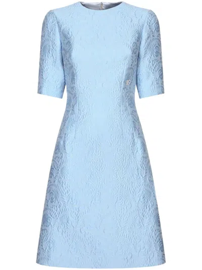 DOLCE & GABBANA DNA SHORT-SLEEVE BROCADE MIDI DRESS
