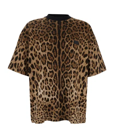 DOLCE & GABBANA DOLCE  GABBANA LEOPARD PRINTED CREWNECK T-SHIRT