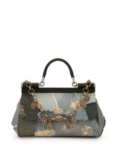 DOLCE & GABBANA SICILY DENIM PATCHWORK CROSS BODY BAG