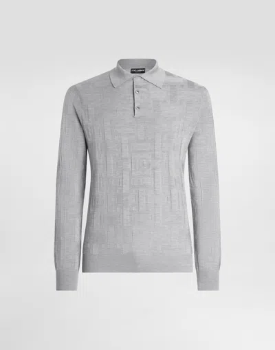 DOLCE & GABBANA SILK POLO-SHIRT WITH JACQUARD LOGO