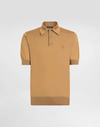 DOLCE & GABBANA SILK POLO-SHIRT WITH LOGO EMBROIDERY