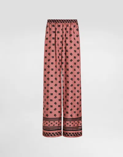 DOLCE & GABBANA SILK SATIN JACQUARD PAJAMA PANTS WITH ALL-OVER DG LOGO