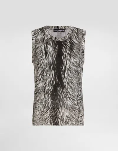 DOLCE & GABBANA SILK TANK TOP WITH FUR PRINT