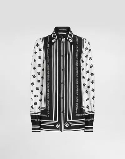 DOLCE & GABBANA SILK TWILL SHIRT WITH DG ALL-OVER LOGO