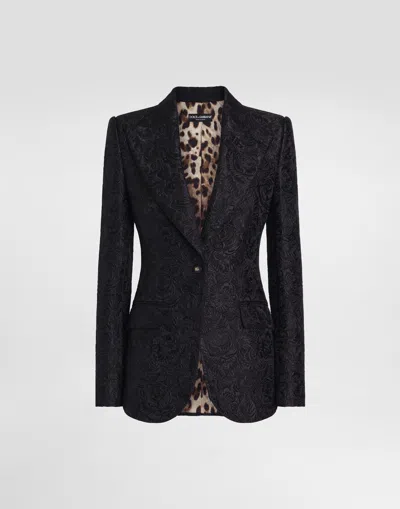 DOLCE & GABBANA SINGLE-BREASTED FLORAL QUILTED JACQUARD TURLINGTON JACKET