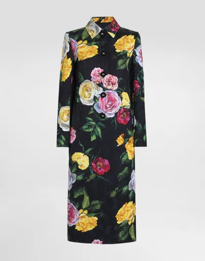 DOLCE & GABBANA SINGLE-BREASTED PEONY AND ROSE-PRINT BROCADE COAT