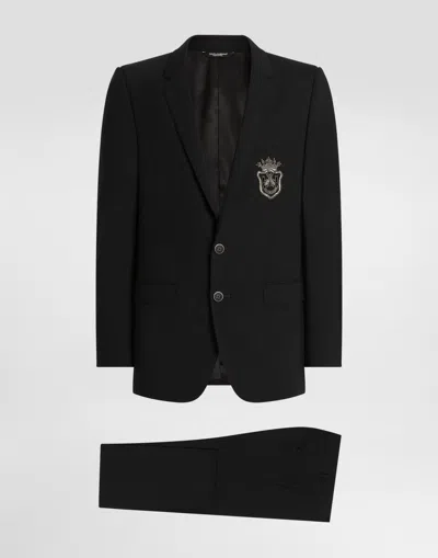 DOLCE & GABBANA SINGLE-BREASTED WOOL MARTINI-FIT SUIT WITH BEE AND CROWN EMBLEM