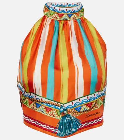 DOLCE & GABBANA STRIPED HALTERNECK SILK TOP