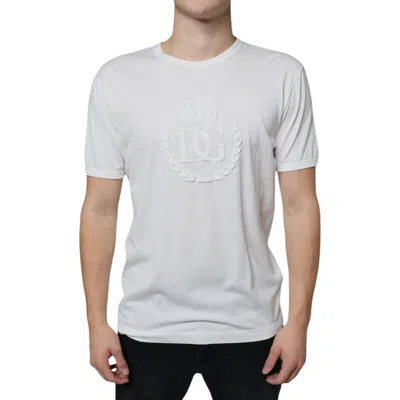 DOLCE & GABBANA DOLCE & GABBANA T-SHIRT WHITE LOGO EMBOSSED COTTON CREWNECK IT50/US40/L 720USD
