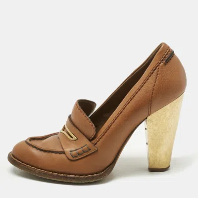 DOLCE & GABBANA TAN LEATHER LOAFER PUMPS SIZE 39