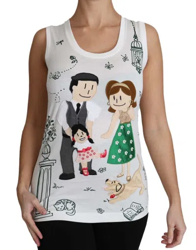 DOLCE & GABBANA DOLCE & GABBANA TANK TOP SLEEVELESS SHIRT WHITE COTTON DGFAMILY IT38/4/XS $1000
