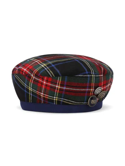 DOLCE & GABBANA TARTAN-PATTERN BERET