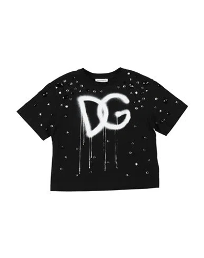 DOLCE & GABBANA DOLCE & GABBANA TODDLER GIRL T-SHIRT BLACK SIZE 4 COTTON, RESIN, NATURAL STONE, ALUMINUM