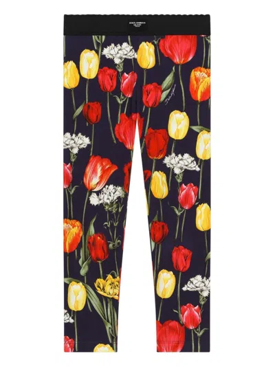 DOLCE & GABBANA TULIP-PRINT SLIP-ON LEGGINGS