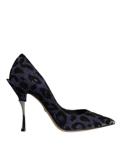 DOLCE & GABBANA VIOLET LEOPARD LUREX HIGH HEELS PUMPS SHOES