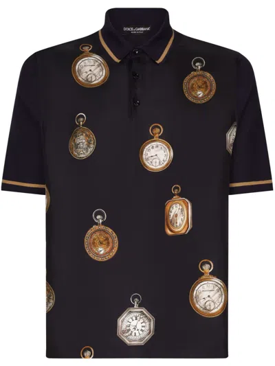 DOLCE & GABBANA WATCHES-PRINT SILK POLO SHIRT