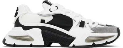 DOLCE & GABBANA WHITE & BLACK MIXED-MATERIAL AIRMASTER SNEAKERS