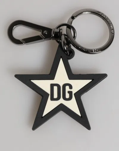DOLCE & GABBANA WHITE BLACK DG LOGO STAR RUBBER MEN'S KEYCHAIN KEYRING