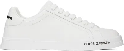 DOLCE & GABBANA WHITE CALFSKIN NAPPA PORTOFINO SNEAKERS