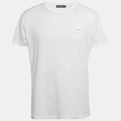 DOLCE & GABBANA WHITE COTTON LOGO PLAQUE T-SHIRT L