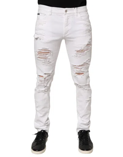DOLCE & GABBANA WHITE DISTRESSED RIPPED DENIM TROUSER JEANS