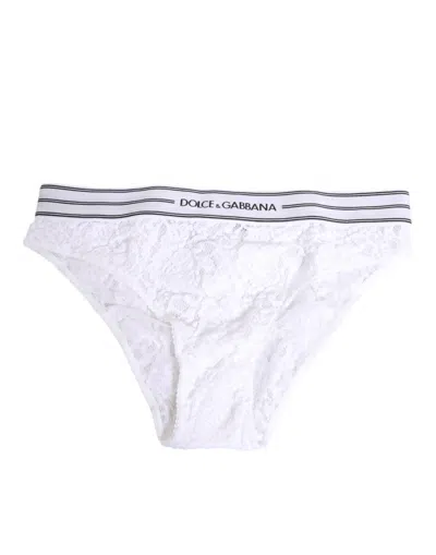 DOLCE & GABBANA WHITE LACE SLIP BRIEF LOGO WAISTBAND UNDERWEAR