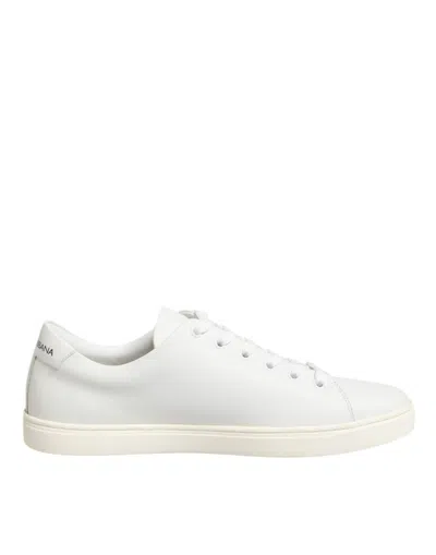 DOLCE & GABBANA WHITE LEATHER SACRE HEART PATCH SNEAKERS  SHOES