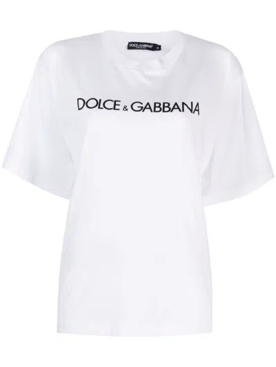 DOLCE & GABBANA WOMEN WHITE LOGO PRINT T-SHIRT, XS LUXURY T-SHIRTS FOR WOMEN DARVEYS