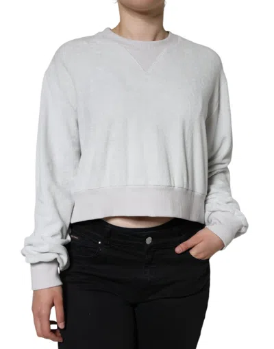 DOLCE & GABBANA WHITE NYLON STRETCH CREW NECK PULLOVER SWEATER