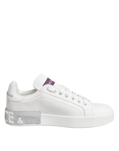 DOLCE & GABBANA WHITE PURPLE LEATHER LOW TOP SNEAKERS SHOES