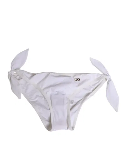 DOLCE & GABBANA WHITE SIDE TIE LOGO BIKINI BOTTOM UNDERWEAR