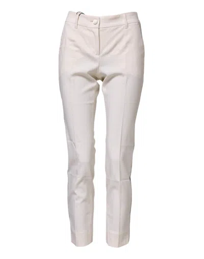 DOLCE & GABBANA WHITE WOOL TAPERED HIGH WAIST PANTS