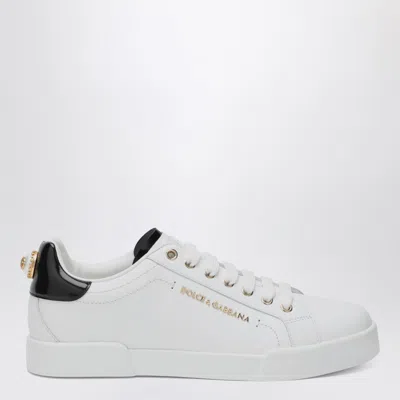 DOLCE & GABBANA WHITE/GOLD LEATHER PORTOFINO SNEAKERS