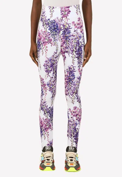 DOLCE & GABBANA WISTERIA PRINT JERSEY LEGGINGS