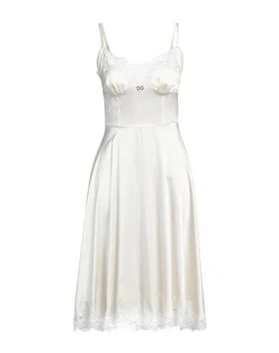 DOLCE & GABBANA DOLCE & GABBANA WOMAN MIDI DRESS IVORY SIZE 10 SILK, COTTON, POLYAMIDE, VISCOSE