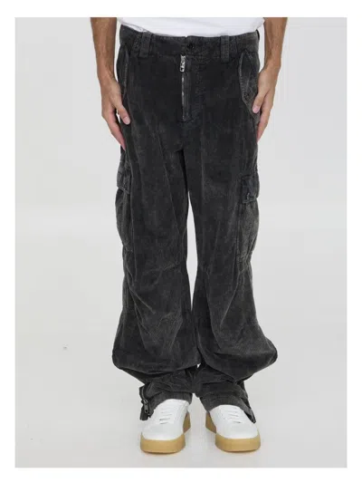 DOLCE & GABBANA WOMEN'S CHARCOAL STRETCH CORDUROY CARGO PANT