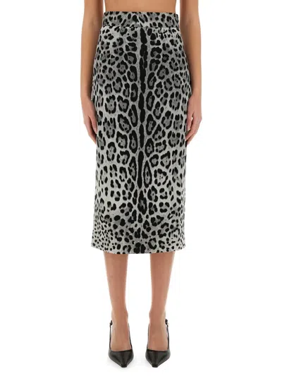 DOLCE & GABBANA DOLCE & GABBANA WOMEN LEOPARD PRINT CHARMEUSE LONGUETTE SKIRT