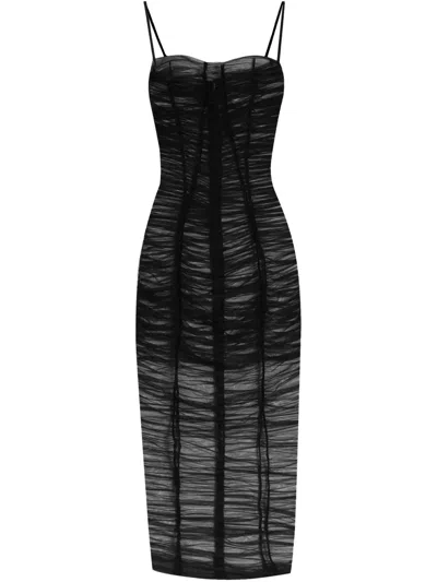DOLCE & GABBANA X KIM DRAPED TULLE MIDI DRESS