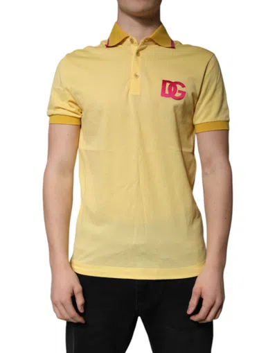 DOLCE & GABBANA YELLOW COTTON LOGO COLLARED POLO T-SHIRT