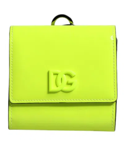DOLCE & GABBANA YELLOW GREEN BIFOLD DG LOGO NECK STRAP CARDHOLDER WALLET