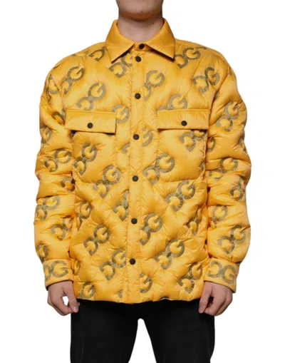 DOLCE & GABBANA YELLOW LOGO PADDED BUTTONED BLOUSON JACKET