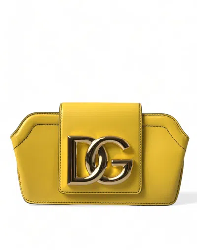 DOLCE & GABBANA YELLOW SMOOTH LEATHER DG LOGO CLUTCH CROSSBODY CASE BAG