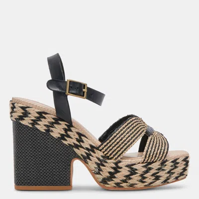 DOLCE VITA CALE HEELS BLACK NATURAL RAFFIA