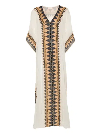 DOLCI FOLLIE ABSTRACT-PRINT BEADED KAFTAN