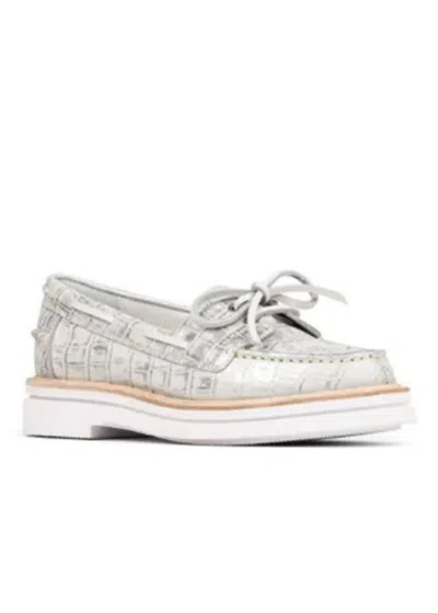 DONALD PLINER LILLITH BOAT SHOE IN SILVER BRUSHED METALLIC