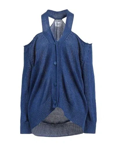 DONDUP DONDUP WOMAN CARDIGAN BLUE SIZE 10 LINEN, VISCOSE