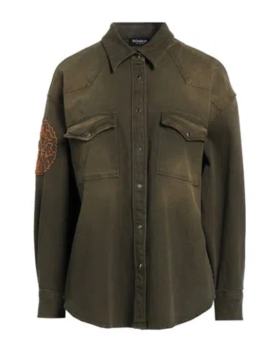 DONDUP DONDUP WOMAN SHIRT MILITARY GREEN SIZE 10 COTTON, ELASTANE