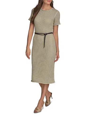 DONNA KARAN CORD BELT SWEATER DRESS