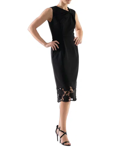 DONNA RICCO DONNA RICO WOMEN'S ASYMMETRIC TWIST-NECK LACY-HEM DRESS